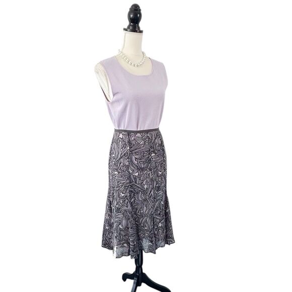 Sigrid Olsen Gray and Light Lavender Purple Flowy Patterned Skirt Size 8 - Picture 3 of 11